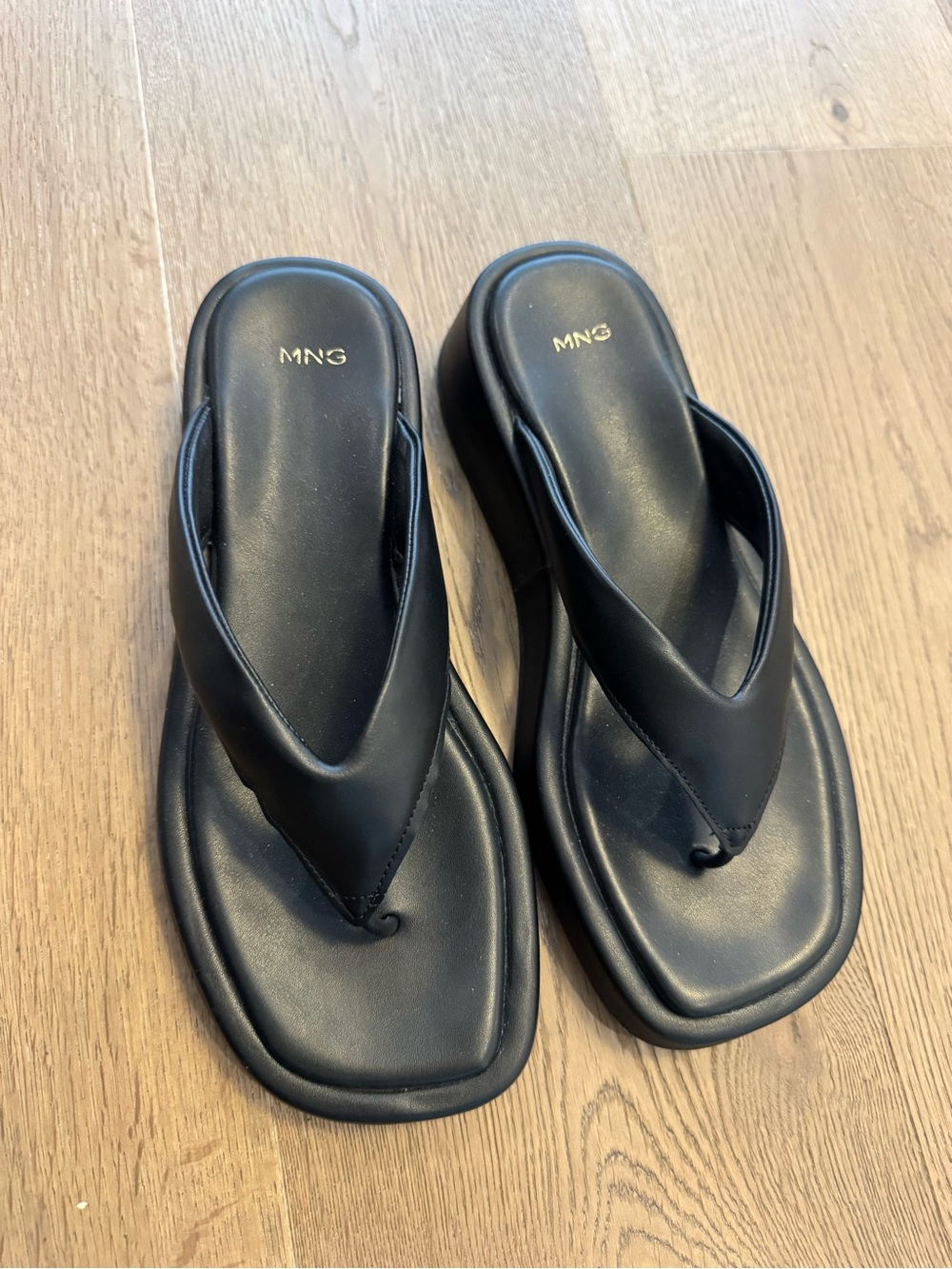 Mango Black Padded Thong Sandals with Square Toe